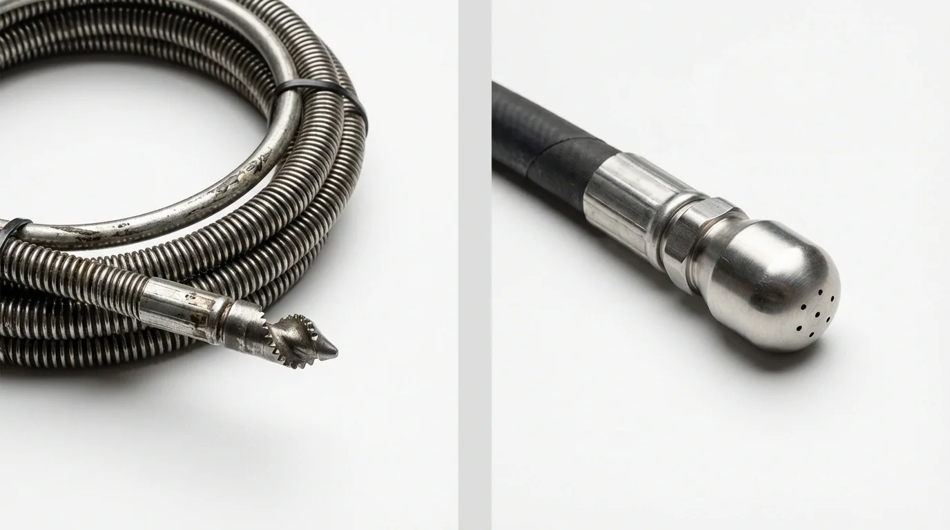 Drain snake cable and hydro jetting nozzle used for drain cleaning in Rotan, TX
