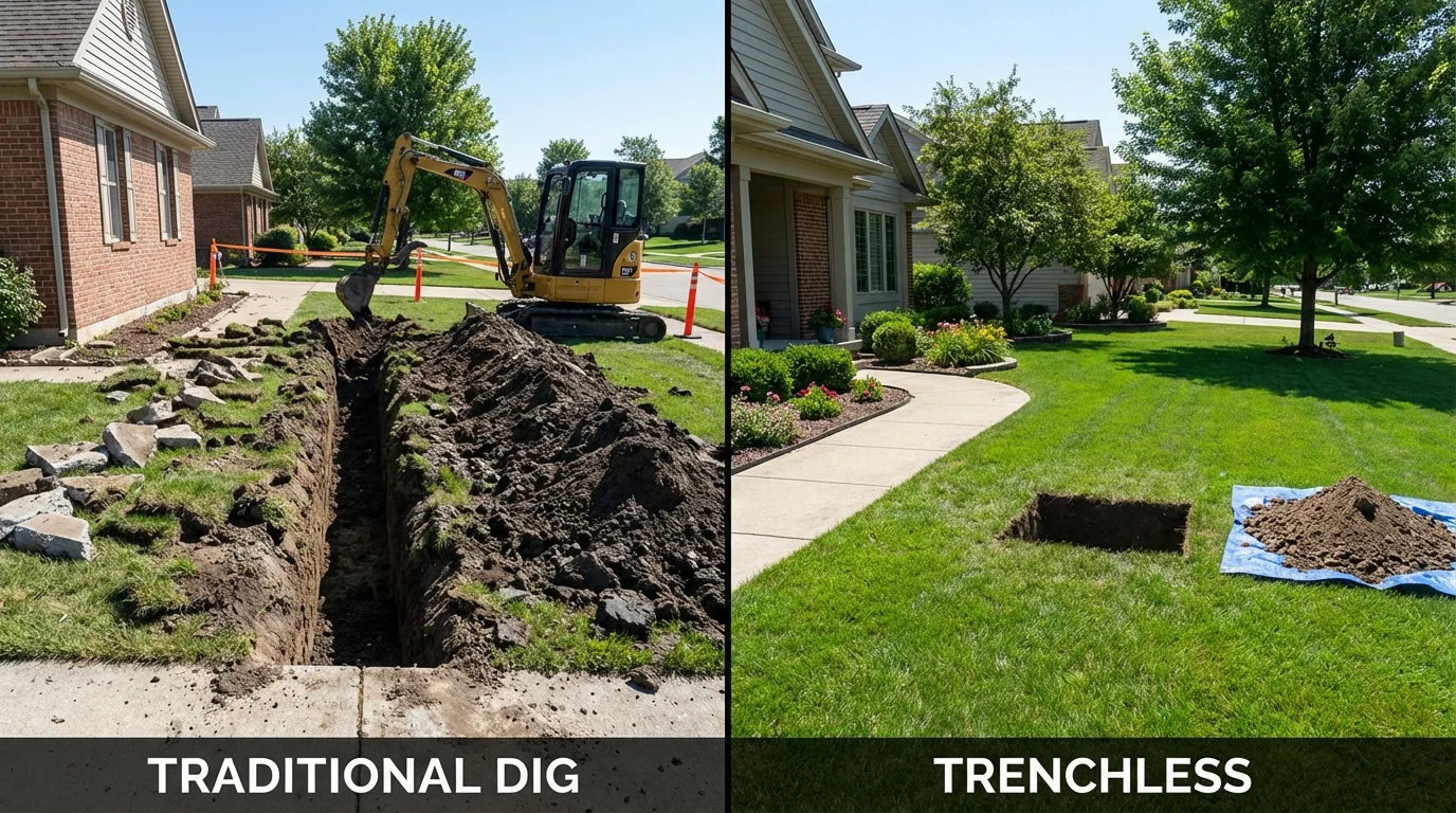 Trenchless sewer repair with minimal yard damage versus traditional excavation in Rotan, TX